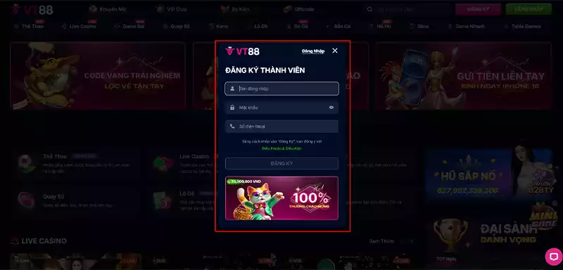 Điền tên đăng nhập, mật khẩu và số điện thoại đi kèm.